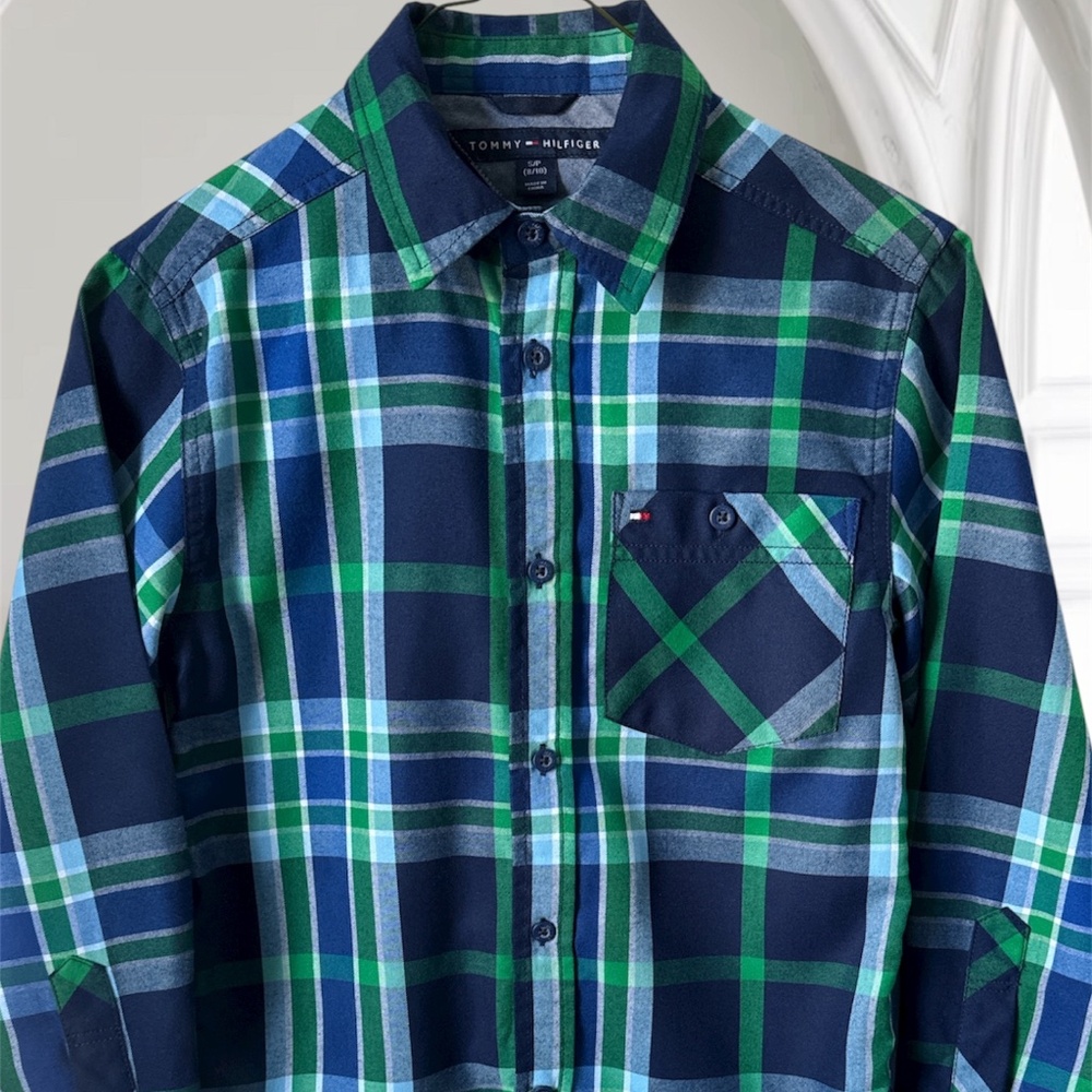 Boy's Button Down Plaid Shirt by Tommy Hilfiger